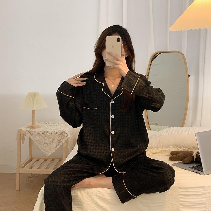 【依曼琪】网红维密秋季丝绸冰丝睡衣女长袖家居服薄丝套装