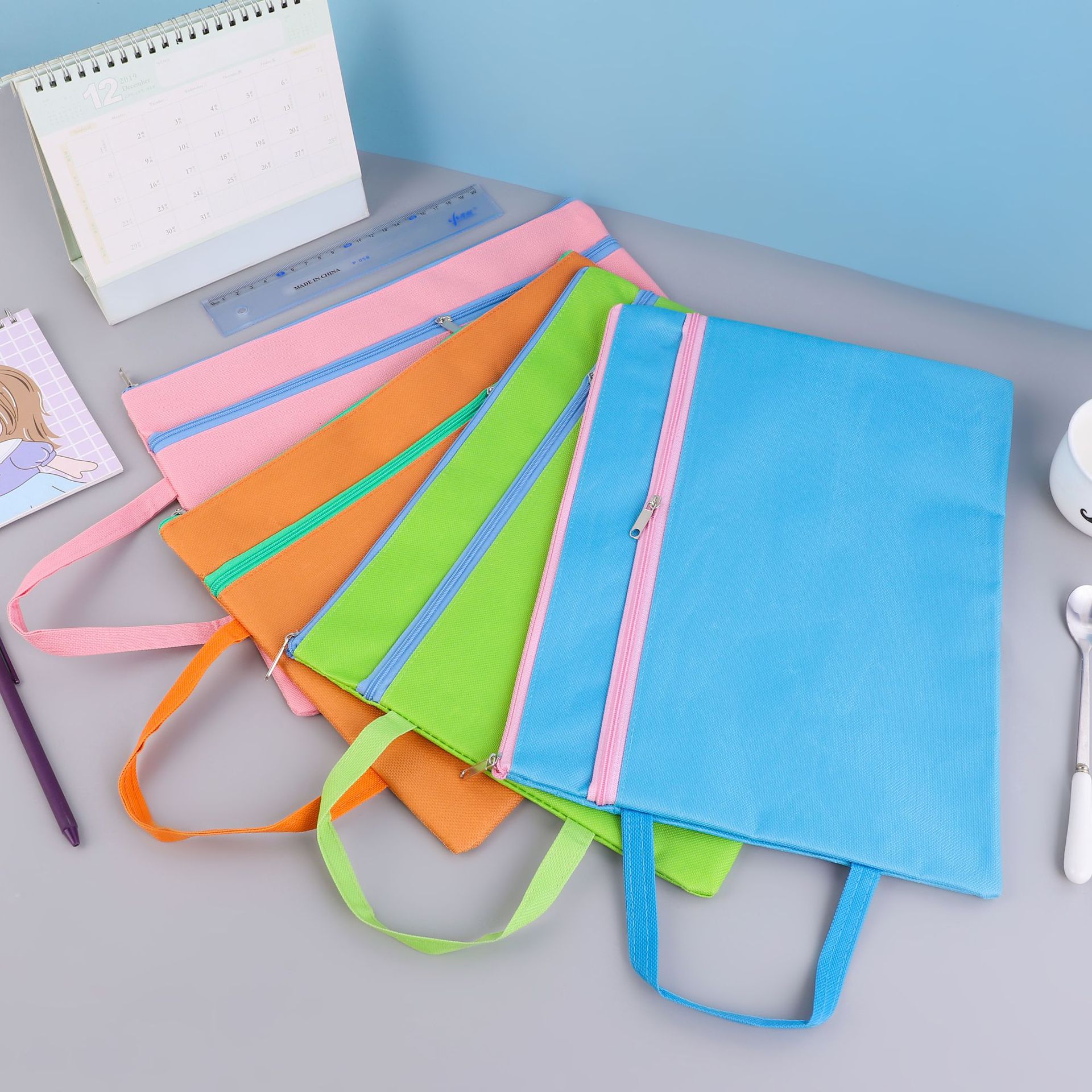 新款a4手提拉链文件袋 学生收纳科目分类4a手提防水档案袋办公用