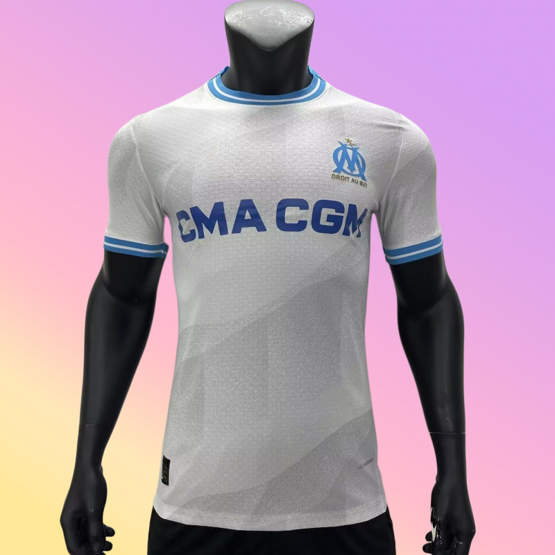 23-24款白色马赛主场球衣球员版足球短袖运动服上衣训练服批发