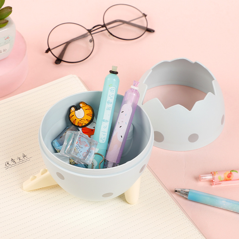 Children's Pen Container Creative Cartoon Cute Dinosaur Egg Pen Holder Student Office Desk Surface Panel Large Capacity Stationery Storage Box