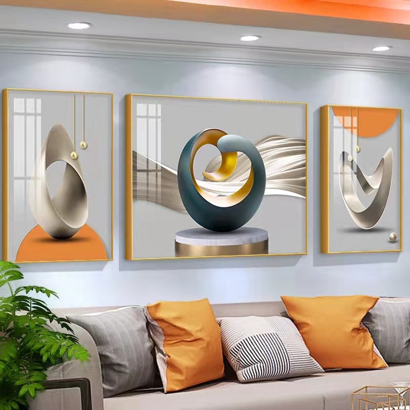 现代简约客厅装饰画高档沙发背景墙挂画壁画大气三联晶瓷画