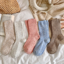 点子纱袜子女冬季加厚保暖羊毛中筒袜日系简约色竖条百搭堆堆袜