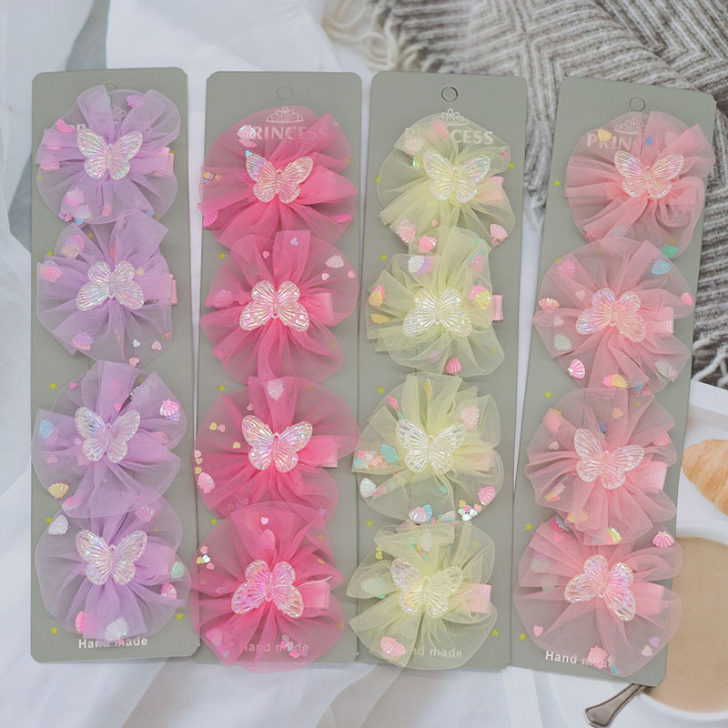 Cross-Border Foreign Trade Children's New Hair Accessories Net Yarn Flowers Duck Clip Colorful Butterfly Baby Does Not Hurt Hair Bang Clip Headdress