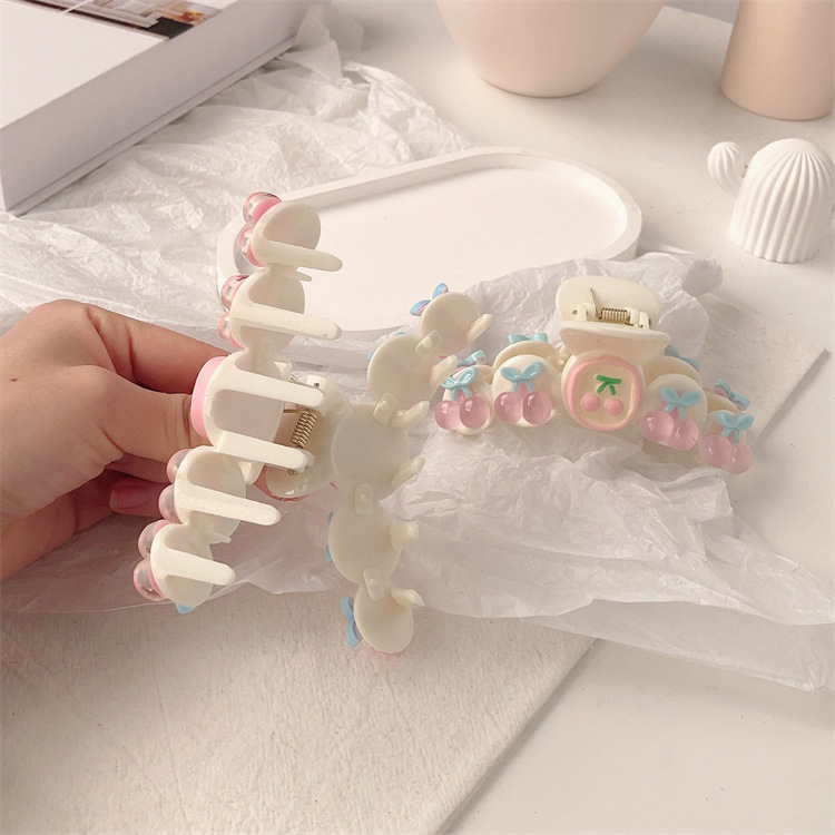 Cute Peach Barrettes Female Back Head Cherry Spoon Super Fairy Mill Hair Jaw Clip Large Plate Shark Clip Hairware Net Red Hair Number Card Female