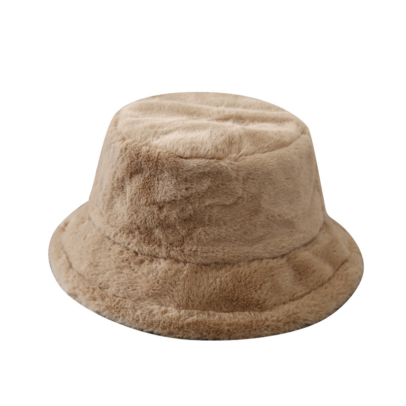 Autumn and Winter New British Curling Soft Plush Bucket Hat Women Thickened Warm Leisure Japanese Solid Color Retro Billycock