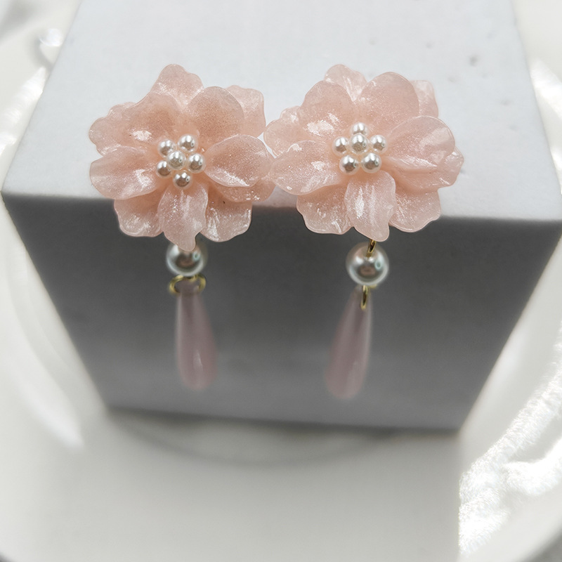 新中式古风耳饰长款流苏粉色耳环国风配旗袍汉服配饰耳坠b972