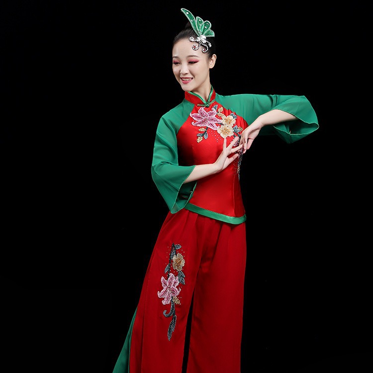 东北秧歌服演出服女新款中老年胶州手绢舞蹈服饰扇子舞古典舞礼服