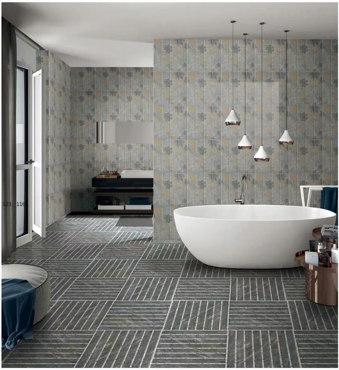 40*40全通体拉槽大理石浴室卫生间防滑地砖酒店洗手间阳台地板砖