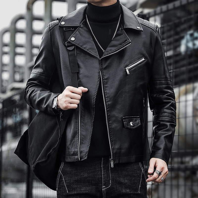 2024新品上衣皮夹克男士秋冬立领机车夹克工装外套潮流时尚pu皮衣