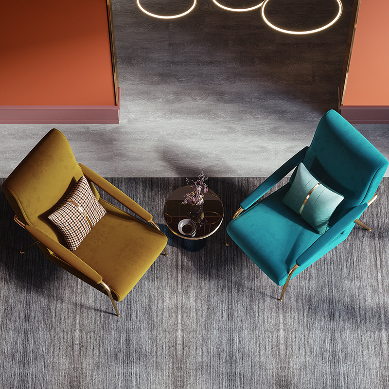 厂家直销意式极简莫兰迪色号深蓝绒布单椅沙发省空间客厅小户型