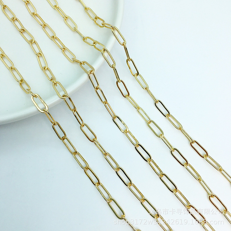 Cut Flat Chain Clip Chain Copper Plating Color-Retaining Gold Friction-Resistant Cut Back-Shaped Chain DIY Necklace Popular Loose