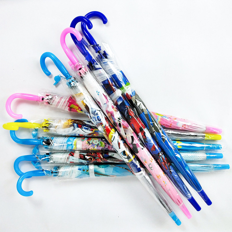 Factory Wholesale Creative Cartoon Children Transparent Umbrella Lightweight Cute Straight Rod Automatic Umbrella Long Handle Umbrella Umbrella