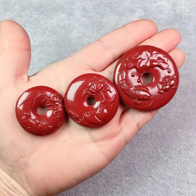 朱砂吊坠天然紫金砂鸳鸯荷花扣年年有余款男女款平安扣