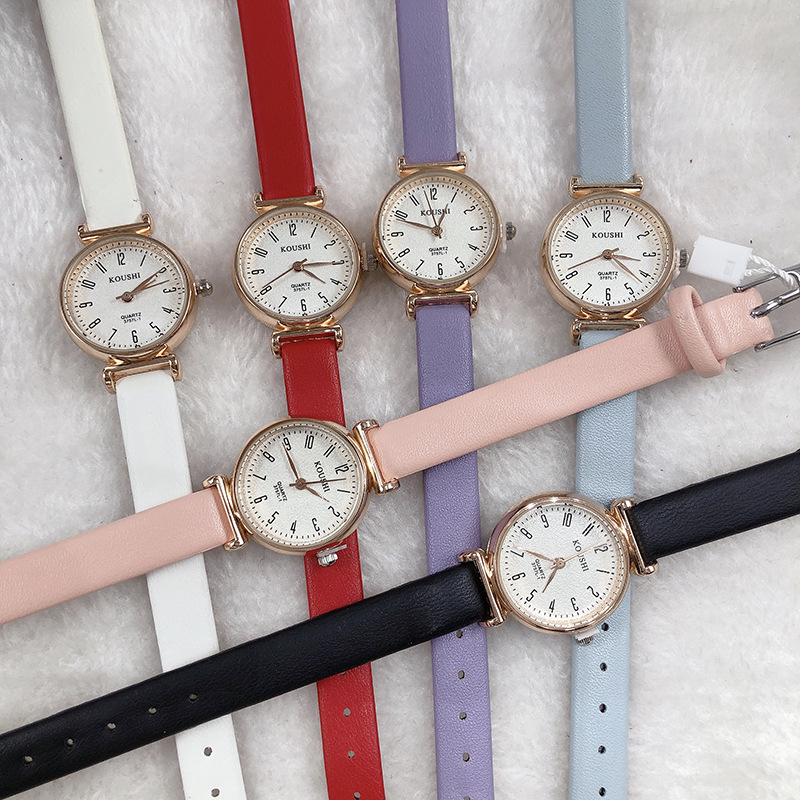 koushi蔻时简约数字小表盘女士皮带手表防水石英学生表女3757l-1