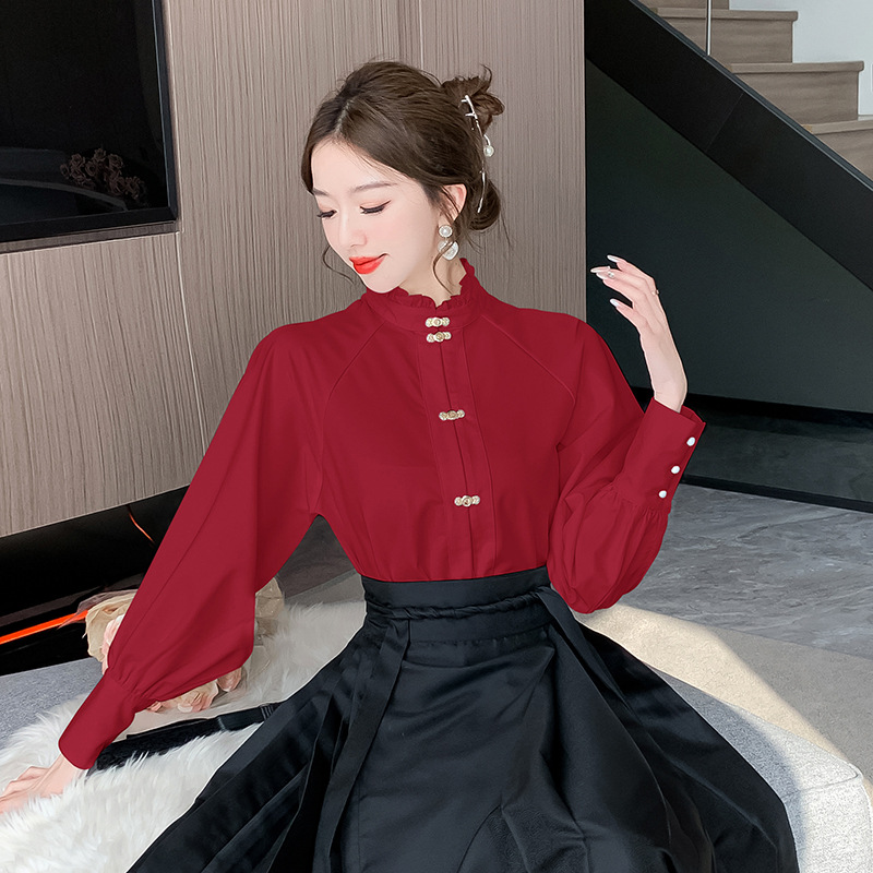 New Chinese Style Daily Blouse for Commuting One-Piece Imitation Makeup Flower Horse-Face Skirt Suit Skirt Can Be Worn in Four Seasons