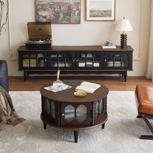 法式实木复古客厅家用电视柜茶几组合影视柜白蜡木简约玻璃门储物