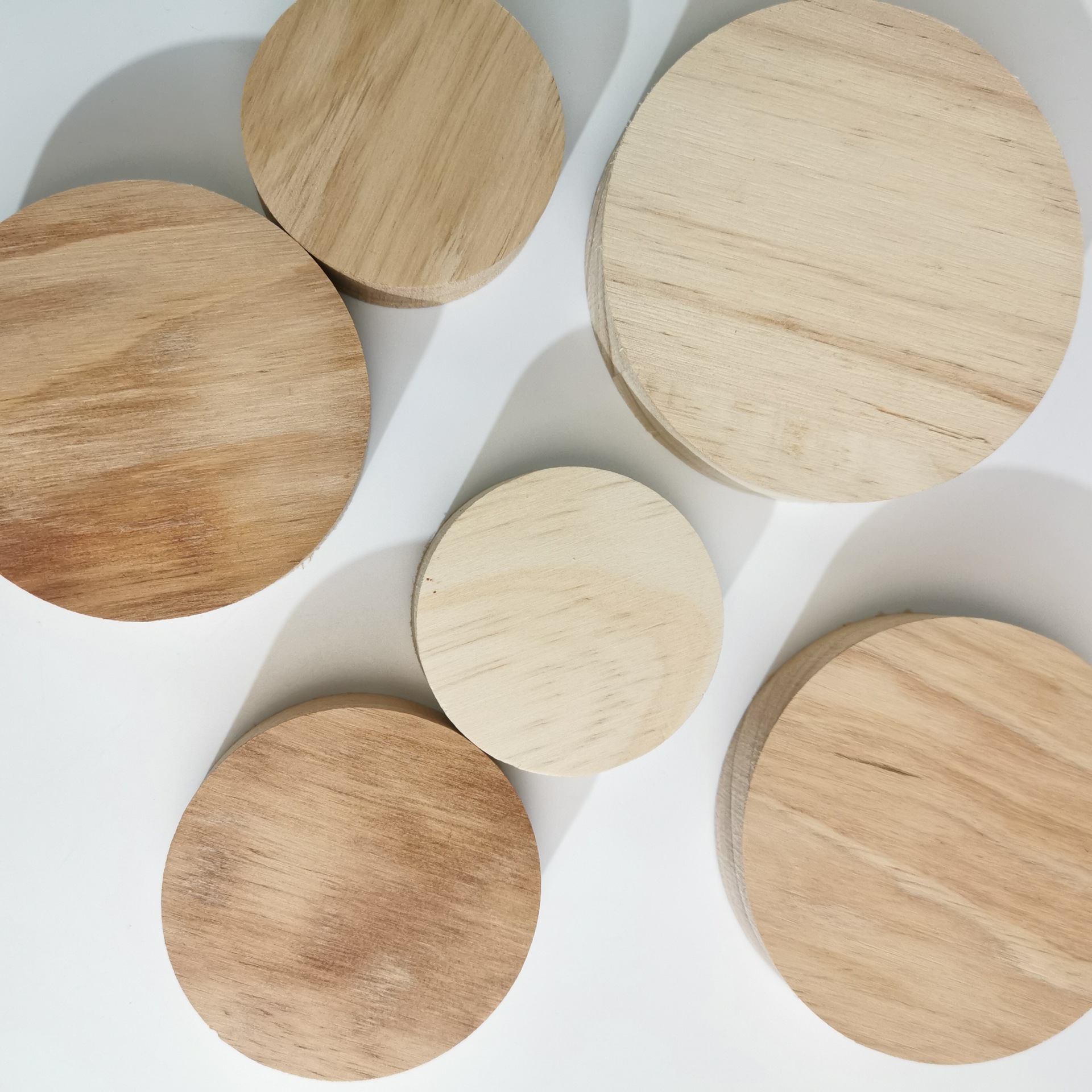 圆形桐木块松木块实木薄木片板diy手工制作模型材料打孔定制