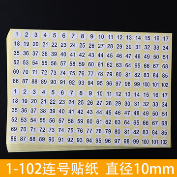 数字贴纸号码贴编号衣服尺码标签圆形序号不干胶工号大小码美甲贴