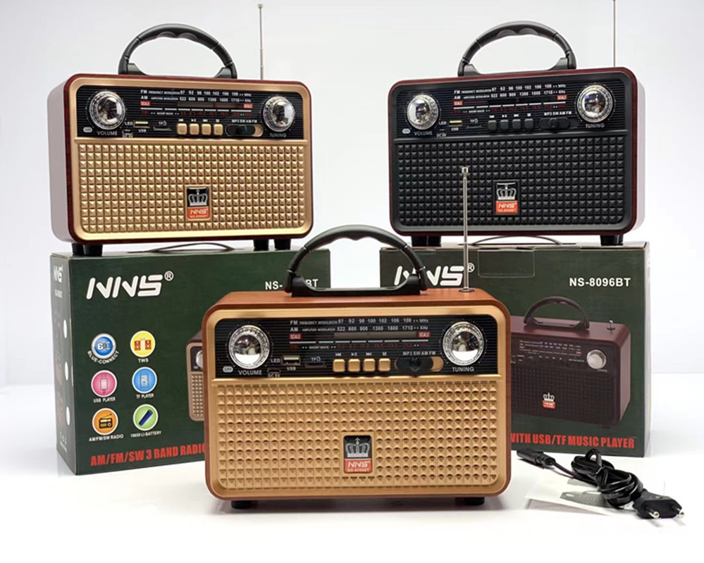 New NS-8096bt Retro Wood Wireless Bluetooth Speaker Portable Outdoor Radio Plug-in Card Bluetooth Speaker