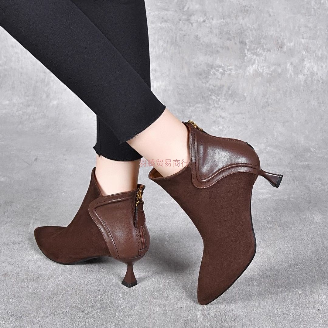 法式磨砂小短靴女春秋单靴2025年秋季新款中跟秋冬尖头细跟高跟鞋