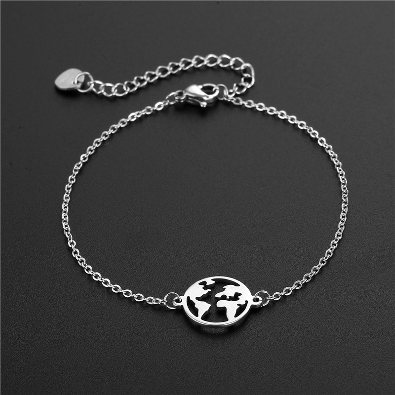 Amazon Popular Ornament European and American Stainless Steel Creative World Map Bracelet Personalized Bracelet Female Factory Direct Sales