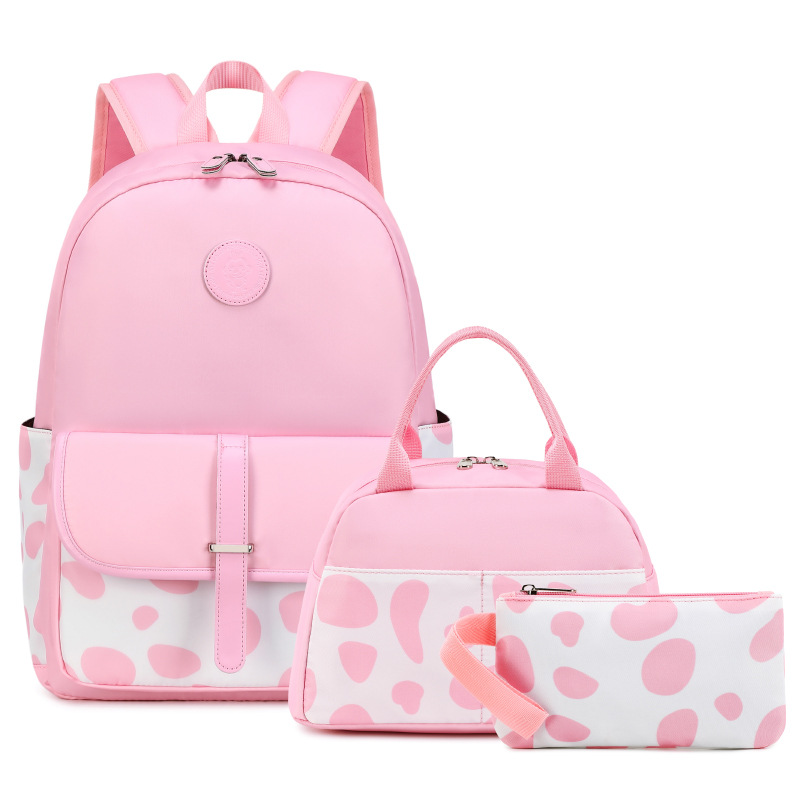 跨境新款学生书包三件套粉色女孩中小学生书包轻便大容量双肩背包