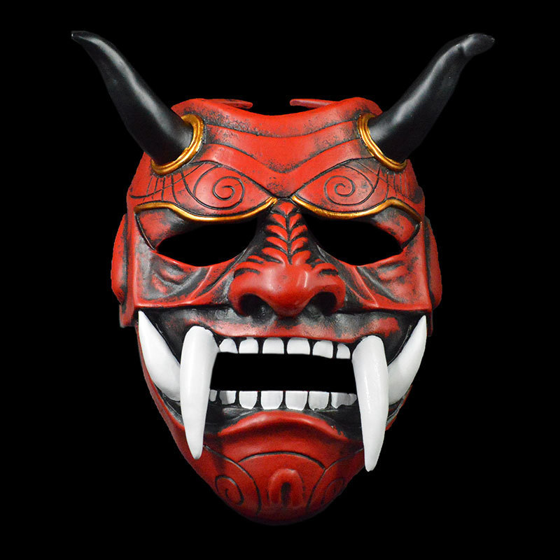 日式赤般若cos恐怖鬼脸獠牙魔王树脂万圣节集会演出面具挂摆件