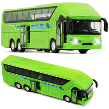 跨境玩具批发灯光音乐回力合金观光旅游大巴客运巴士模型