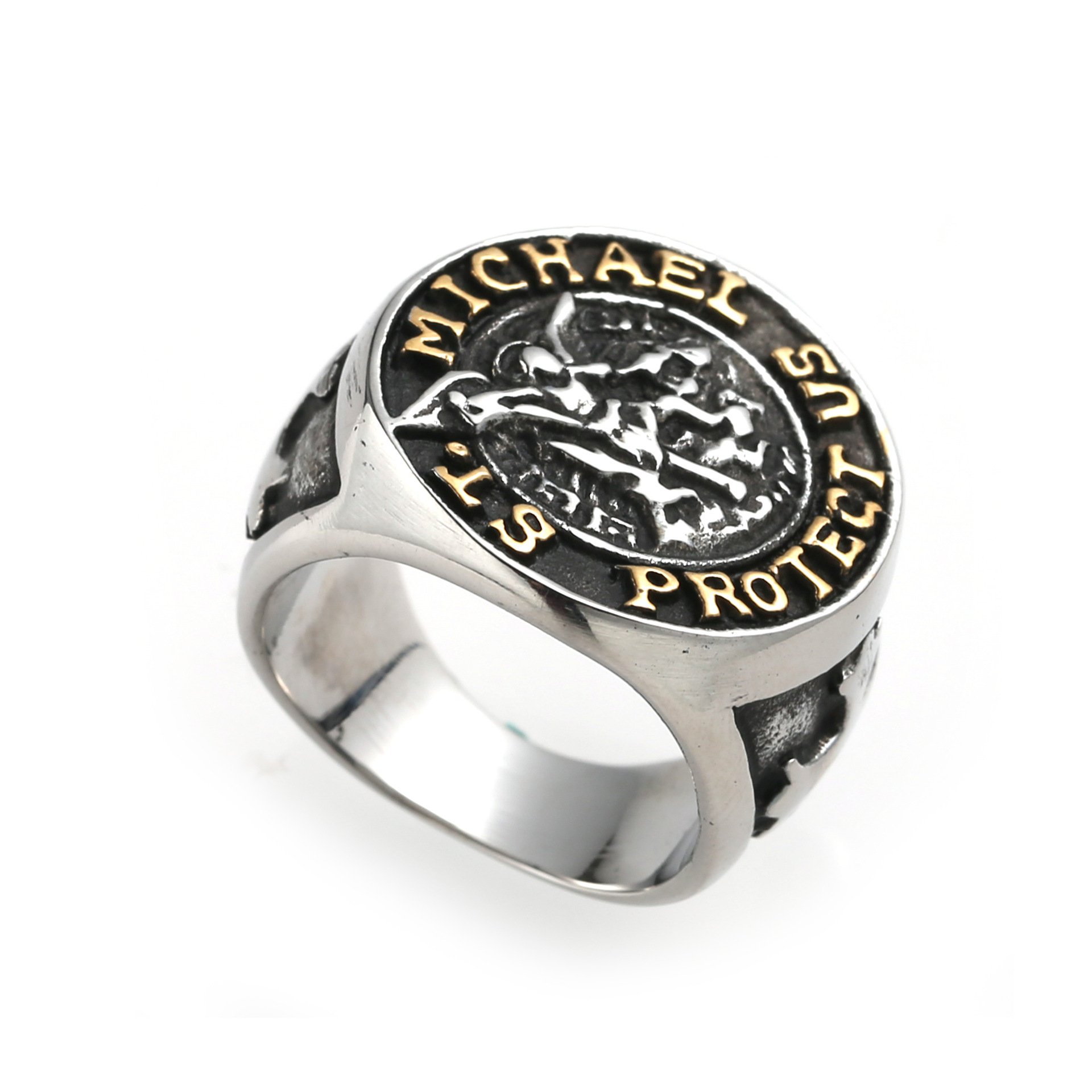 欧美个性朋克复古不锈钢指环霸气潮男配饰希腊神话战神十字架戒指