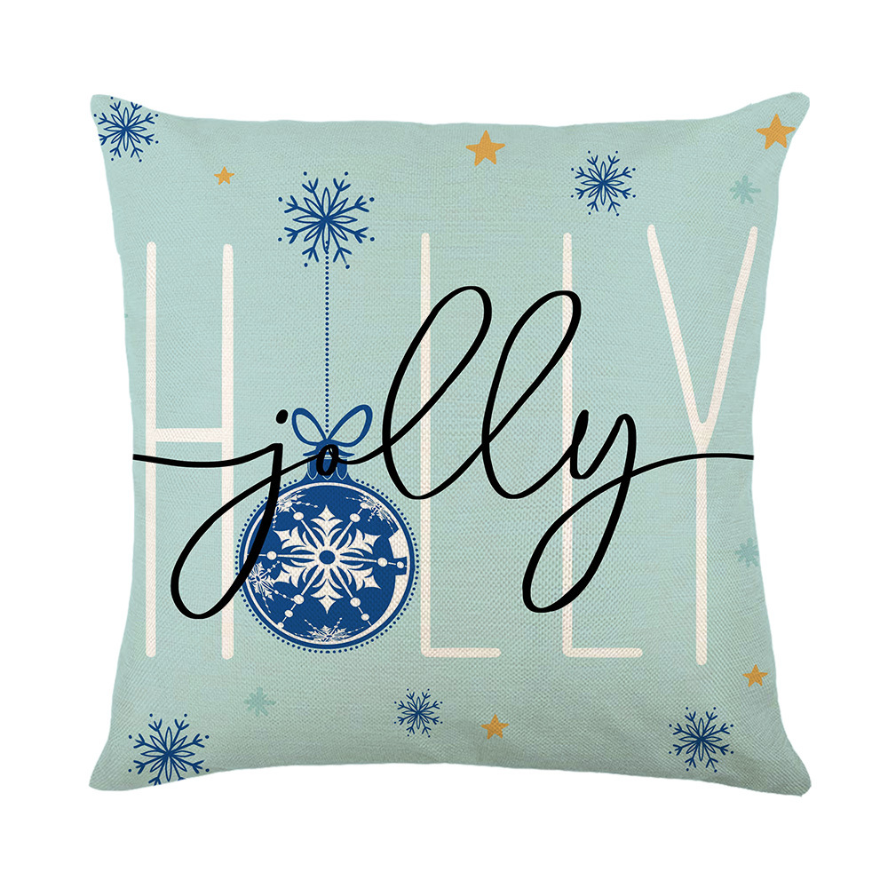 [Clothes] Blue Christmas Printed Pillowcase Amazon Cross-Border Linen Home Living Room Cushion Cover Pillow