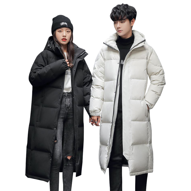 Korean Hot-Selling down Jacket Art School Couple down Jacket Men and Women Same Style Long below the Knee Thick Loose Korean Style School Uniform