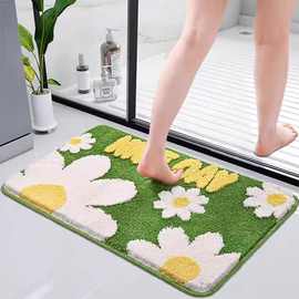 雏菊跨境植绒亚马逊卫生间吸水地垫防滑进门浴室脚垫浴缸垫子入户
