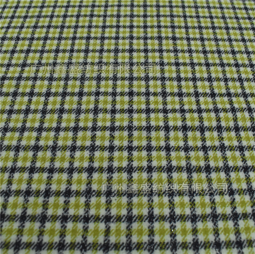 加厚法兰绒彩色小千鸟格时装格毛呢面料秋冬粗纺羊毛银丝格w82812