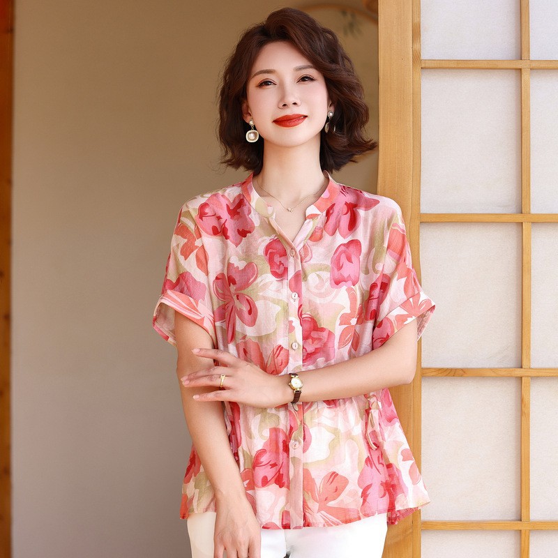 2024夏季新款中老短袖t恤时尚洋气妈妈装体恤衫休闲显瘦太太-阿里巴巴