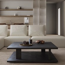 现代简约黑色实木方形茶几茶创意设计师款2004年网红客厅家具方桌