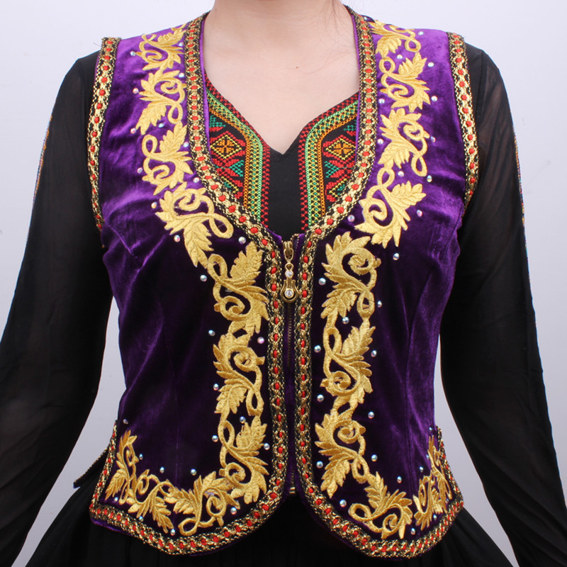 新疆舞蹈马甲维族舞裙外搭背心丝绒拉链式坎肩广场舞民族舞短马夹