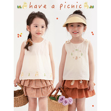 2024女童夏季小兔庄园系列儿童新款刺绣洋气背心印花蛋糕裙两件套