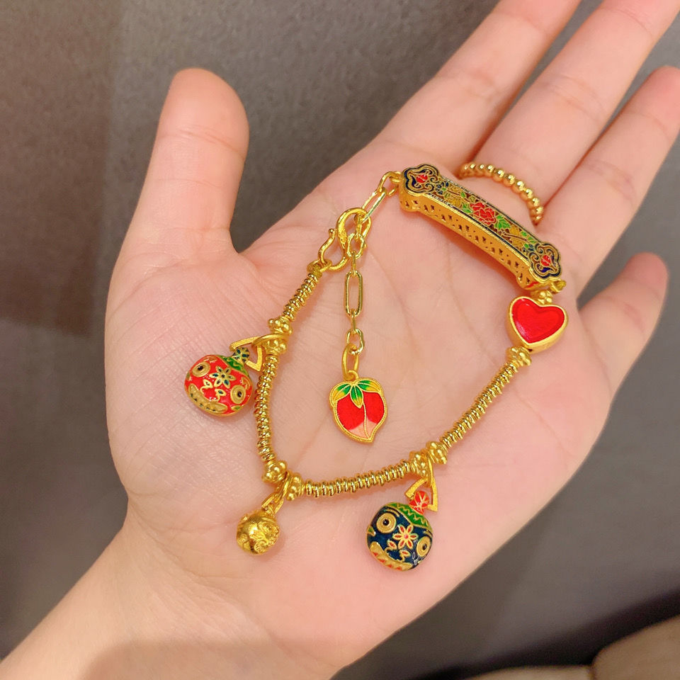 高温烧蓝超美吞金兽仙桃手链复古气质时尚手串饰品