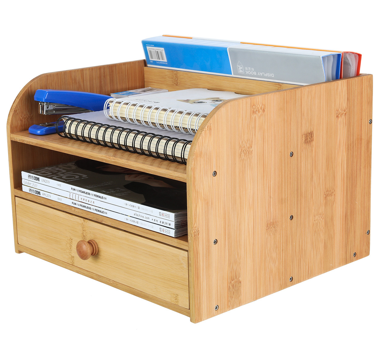 定制竹子三层带抽屉桌子卧室文件收纳架竹制批发