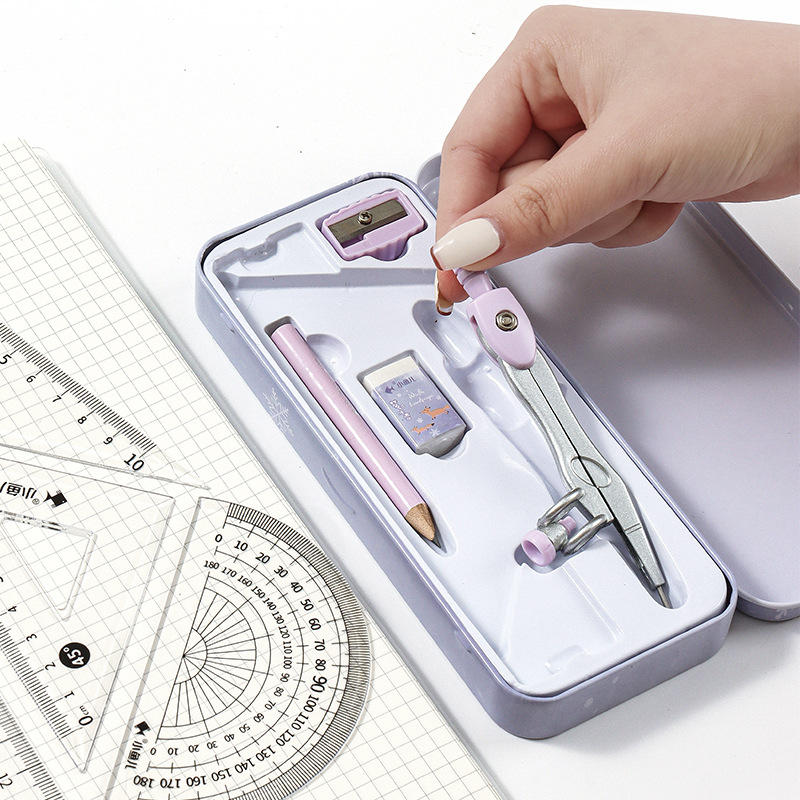 小鱼儿冰雪卡通锌合金圆规套装 学习文具尺规八件套考试套装套尺