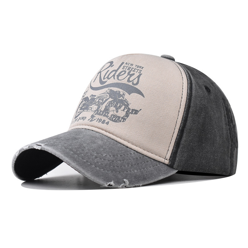 Pure Cotton Washed Baseball Cap Men and Women Korean Peaked Cap Moto Printing Outdoor Cowboy Hat Washed Distressed Hat