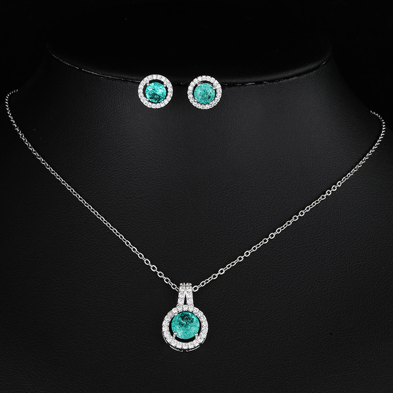 European and American New Light Luxury round Zircon Earrings Necklace Baroque Clavicle Chain Wedding Jewelry Set Pendant Neck Accessories