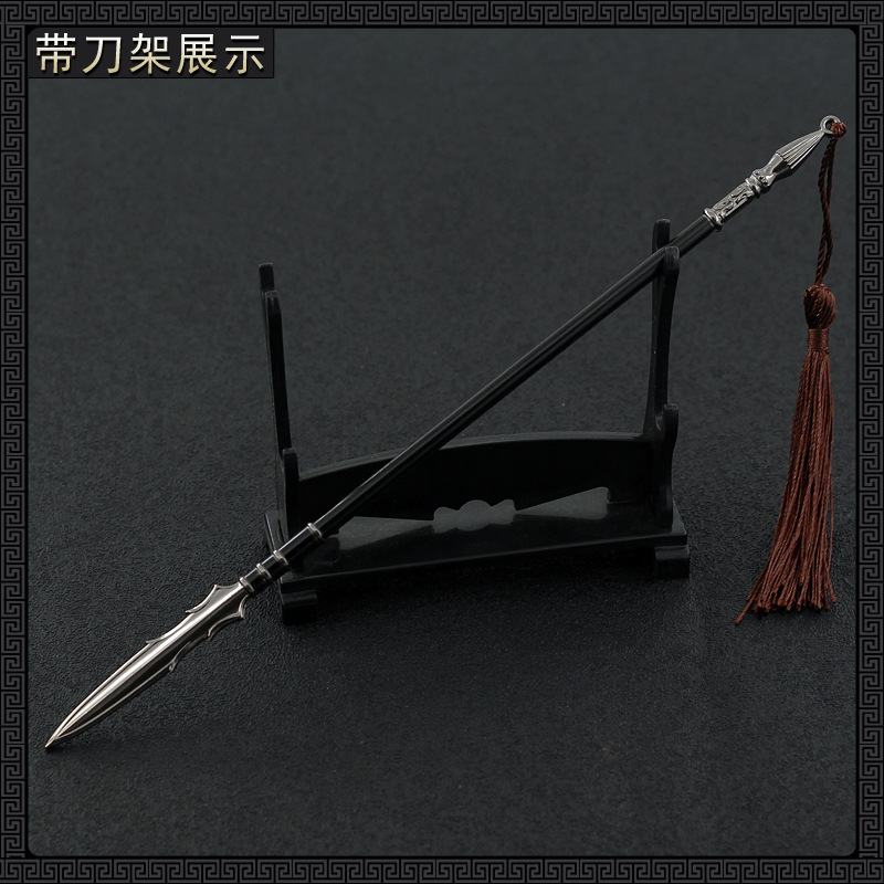 水浒周边豹子头林冲梨花枪22cm全金属工艺品摆件