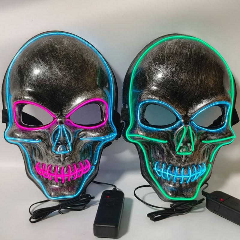 跨境电商热销骷髅头面罩led闪光发光万圣节面具鬼头恐怖氛围道具