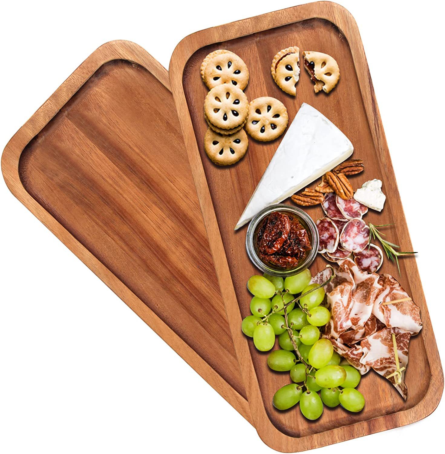 亚马逊 相思木上菜托盘适用于食品派对水果长方形茶杯托盘蛋糕盘