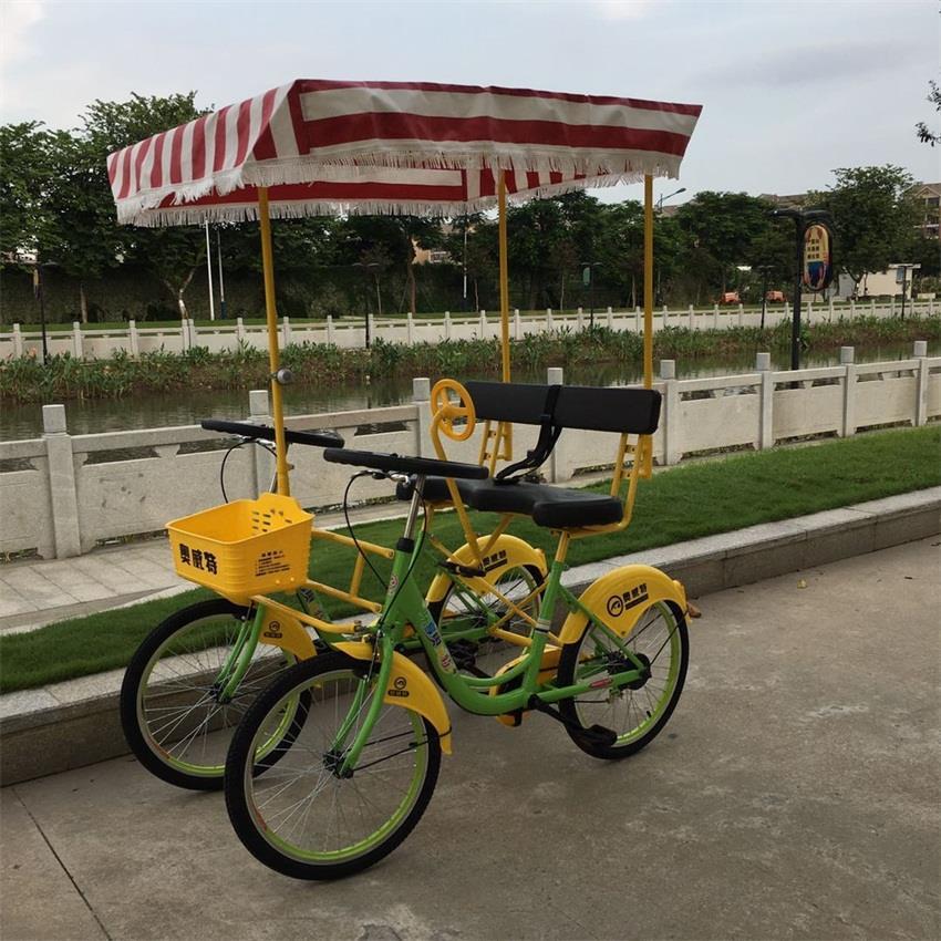 情侣骑踩三人项目双排四轮脚三人自行车亲子户外旅游观光 三人