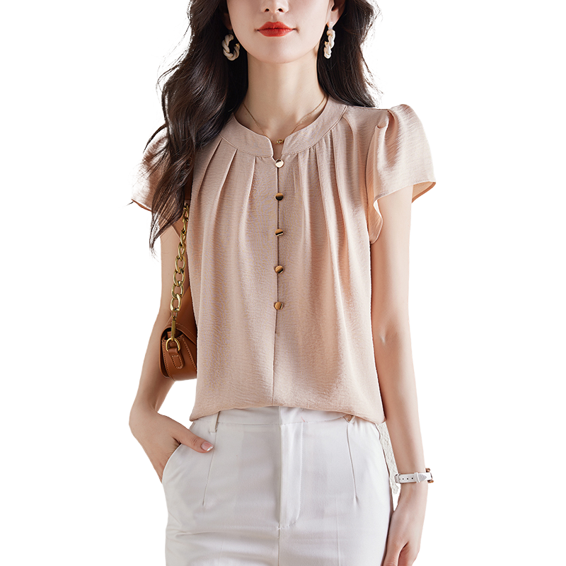 法式气质雪纺衬衫女短袖夏季新款别致绝美小衫宽松遮肚子大码上衣