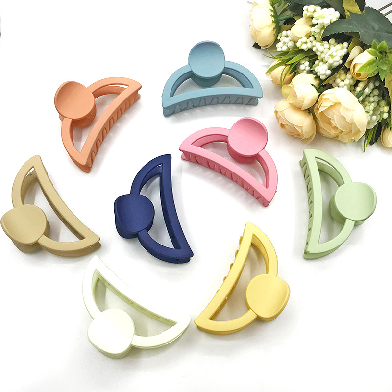 韩版东大门半圆镂空发卡ins莫兰迪色磨砂橡皮漆抓夹后脑勺发夹