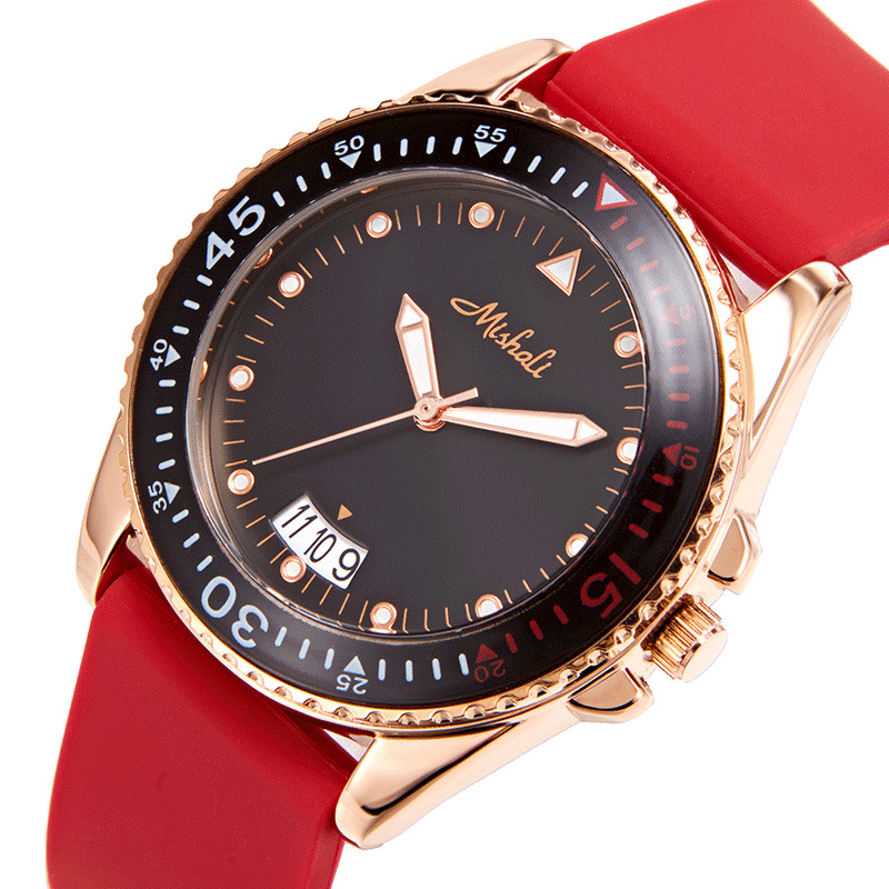 mishali米莉莎手表男女防水金游艇 十大品牌潜水橡胶带潜航者男表