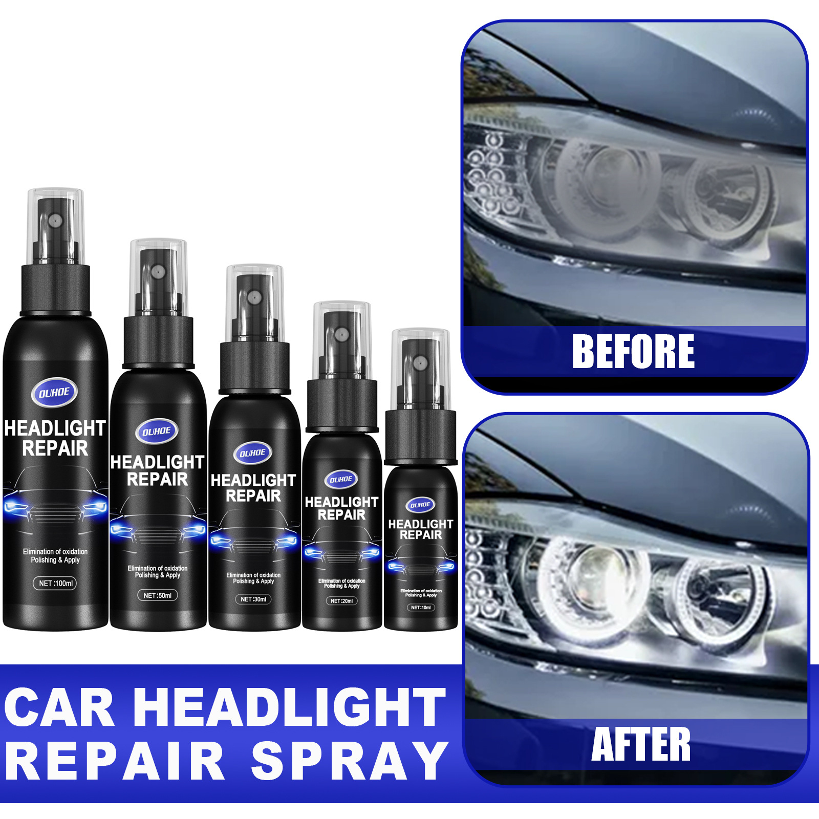 Ouhoe Car Light Repair Spray Car Headlight Lamp Cover Scratch Polishing Car Headlight Repair Renovation Repair Cream